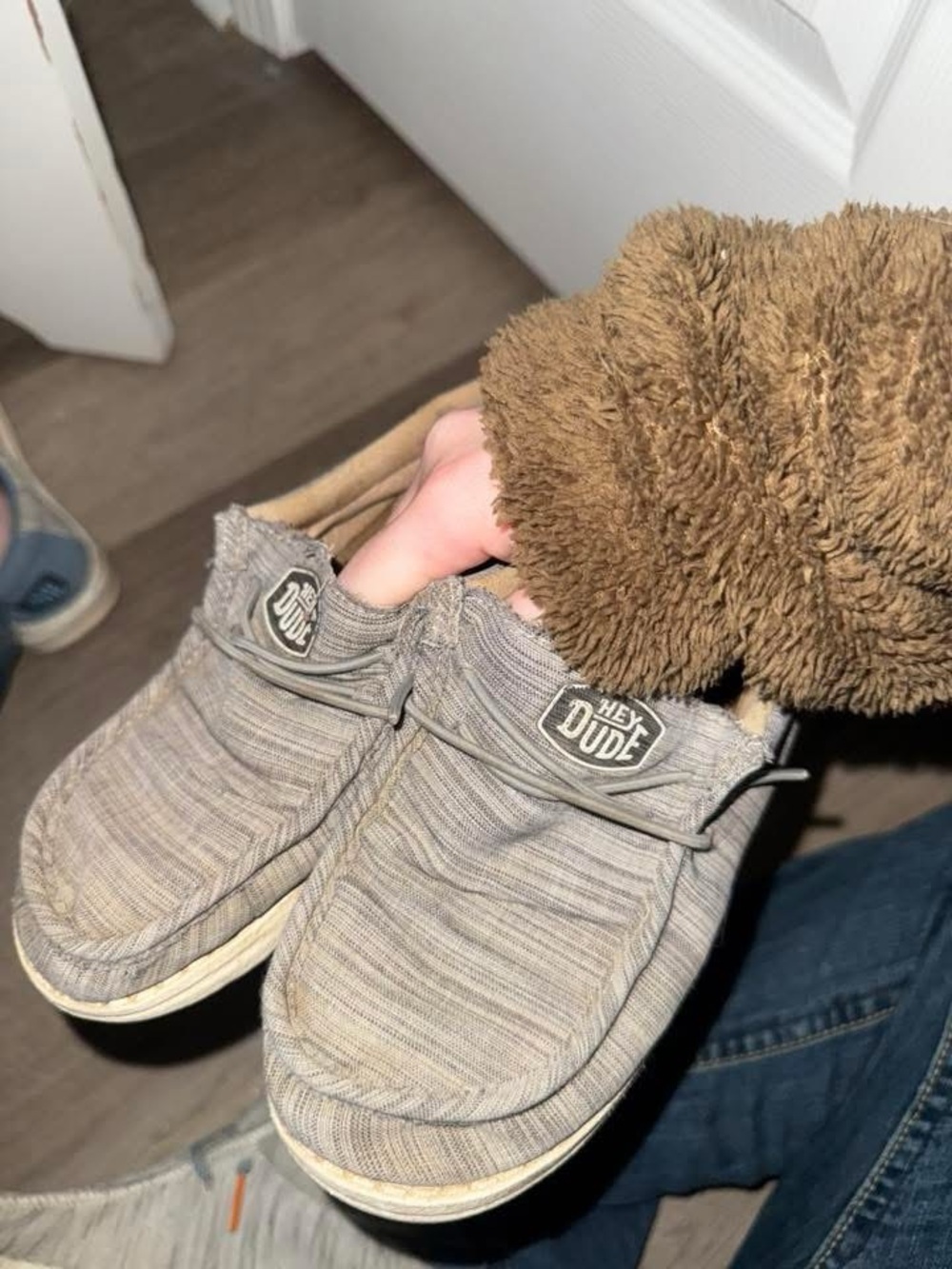 Hey Dude Men's Slip-On Shoes in Taupe Stripe